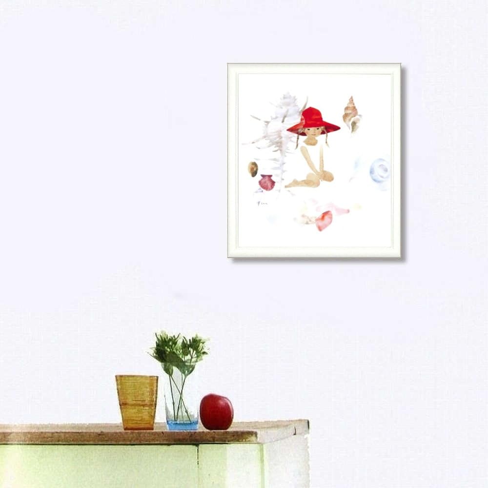 Amazon.co.jp: いわさきちひろ 貝がらと赤い帽子の少女 色紙 ホワイト