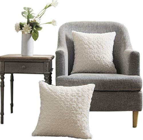 LANANAS Luxury Soft Plush Faux Fur Throw Pillow Covers for Couch Decorative Mongolian Fur Throw Pillow Covers Pack of 2 (18"x 18", Pearl White)