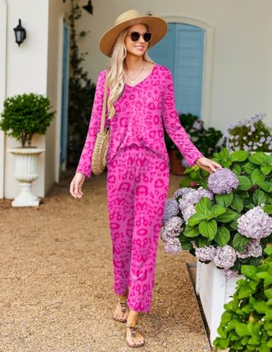 Image of Ekouaer Womens Pajama Sets 2 Piece Lounge Set Fall Winter Pajamas Long Sleeve Pjs Top and Pants Soft Pj Sets Loose Sleepwear