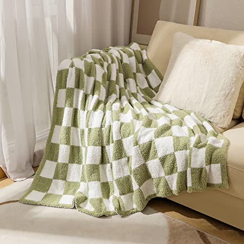 Checkered Throw Blanket Super Soft Luxurious Warm Blanket For Couch Reversible Blanket For Bed Sofa 60X80 Inches Checkered Pattern Blanket Green And White #TOP1