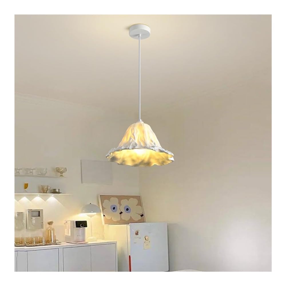 Lampadario , Paralume in resina fiore di loto - Illuminazione moderna nordica - Lampadario antico - Lampada a sospensione moderna di metà secolo - Lampada a sospensione a soffitto bianco latte - Compa
