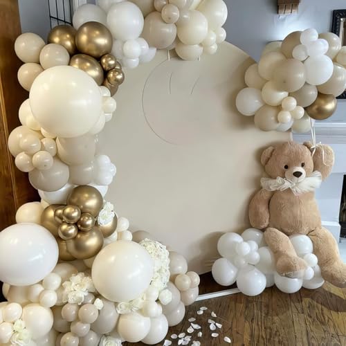 Image of White and Gold Balloons, Double Stuffed Beige Balloons White Sand Gold Neutral Balloon, Ivory Cream White Balloon for Boho Birthday Baby Shower Party Wedding Bridal Shower Anniversary Decorations