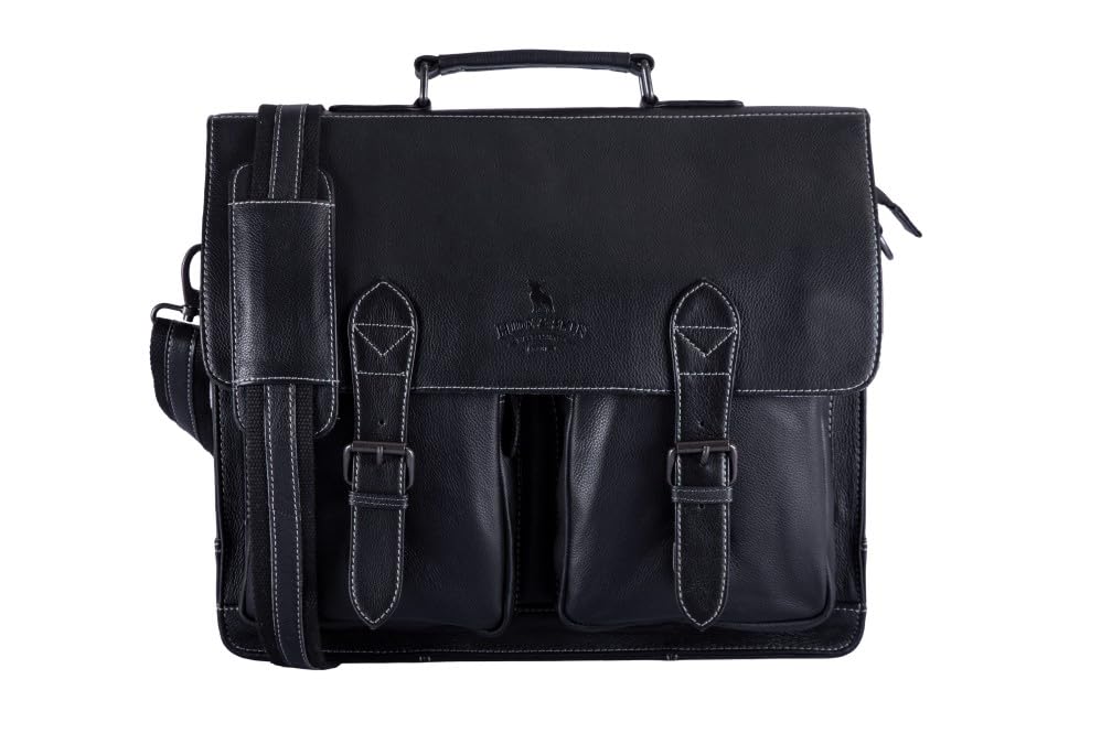 HIDE & SKIN Mens Leather Laptop Messenger Bag (Toronto BLACK With Flap) (B08M3XJR5D) Amazon Price History, Amazon Price Tracker