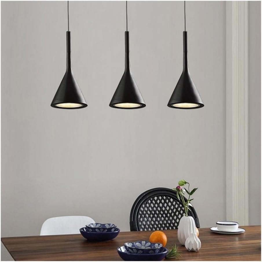 Modern Pendant Light Minimalist Black Metal Cone, LED 3-Color Dimming Hanging Lamp, E27 5W Iron Lamp Tube Hardwired Downward Light Fixture, for Bedside, Kitchen Island, Bar(Black)