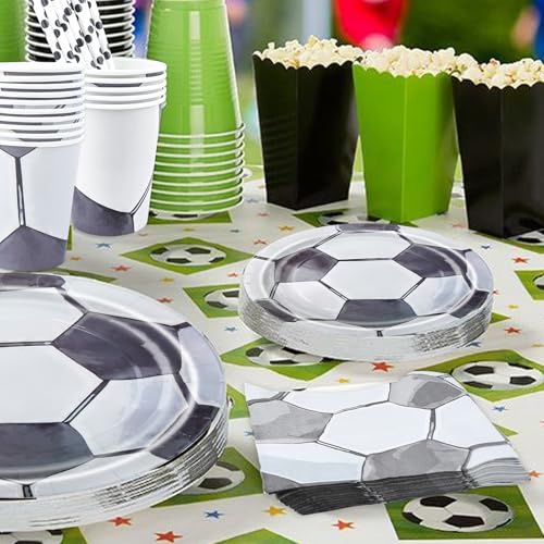 Aitsite 100 Stück Fußball Partygeschirr Set für 20 Gäste,Schwarzer und Weißer Fußball Partyteller Geburtstag Deko Geschirr… – Ansicht 4