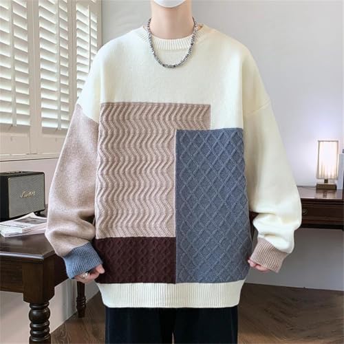 Mens Winter Sweater Men Geometric Patterns Thick Warm Sweaters Korean Loose Knitted Pullovers3