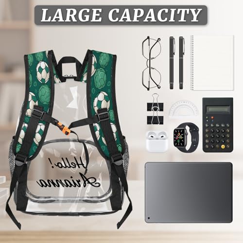 Football Personalized Small Clear Backpack Heavy Duty for Stadium Approved Custom Sport Football Pattern PVC Transparent Backpack with Name See Through Bag for Concerts3