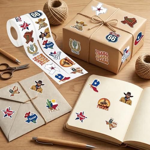 Image of Texas Pride Sticker Waterproof Vinyl Strong Adhesion for Laptops | 2 Rolls Lone Star Route 66 State Outline Designs Easy Peel Stick for Water Bottle Scrapbook Travel Gear Texas Pride Decor