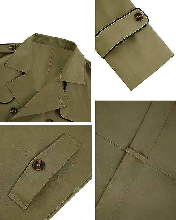 Image of Makkrom Men's Trench Coat Slim fit Double Breasted Notched Lapel Belted Windbreaker Long Jacket Casual Windproof Overcoat