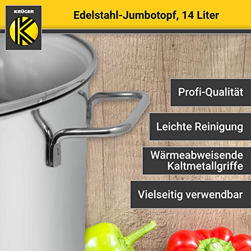 Krüger Edelstahl Jumbotopf mit Deckel für Sichtkochen und energiesparenden Kapselboden