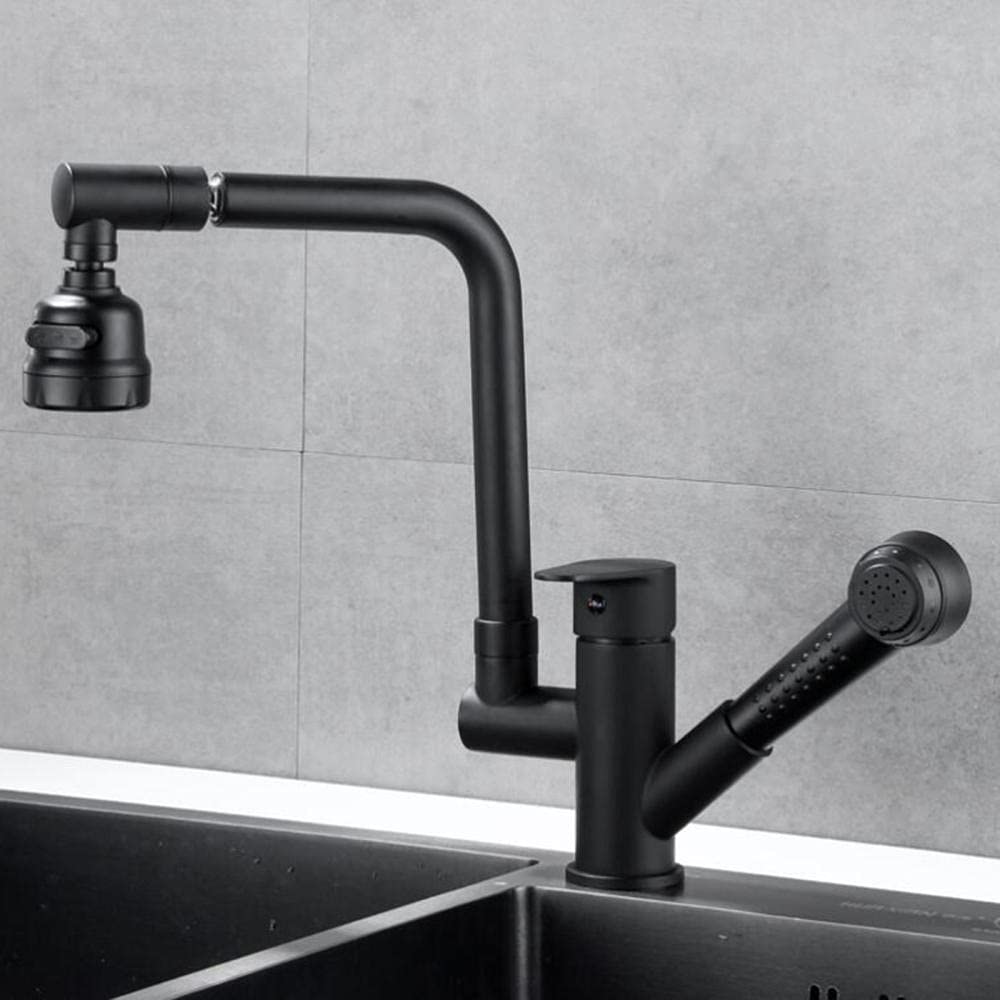 Robinet de cuisine noir chaud et froid avec pistolet extractible et mitigeur en laiton télescopique