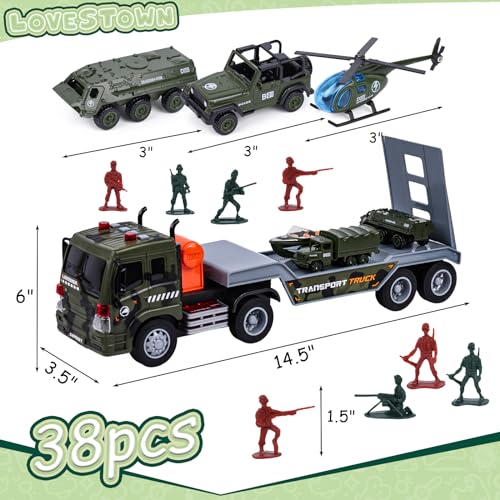 Lovestown HLT2535 38Pcs Military Truck Toy Set, Military Big Truck With Lights And Sounds Carrier Truck thumb #1