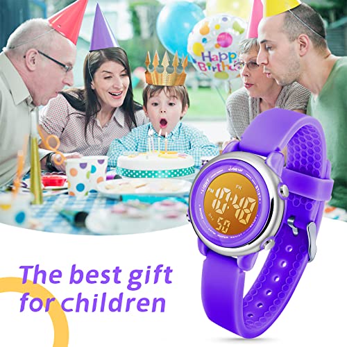 Bigmeda Kids Digital Watch Girls Watches With Led Watch Time Date Alarm Display 7 Color Backlight Stopwatch Waterproof Sport Outdoor Kids Watch Best Gifts For 4-10 Years Boys Girls (Deep Purple) #TOP5