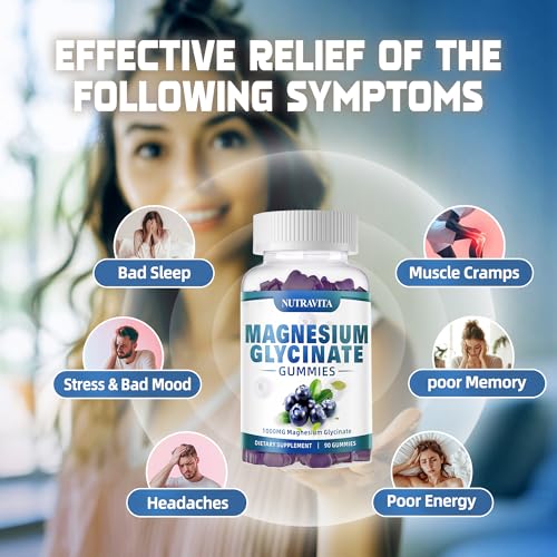 Magnesium Glycinate Gummies 1000mg with Magnesium L-Threonate,Chelated Magnesium Potassium Complex Supplement with VitD, B6, CoQ10, Calcium,Supports for Memory, Calm, Mood - 90 Gummies Blueberry — view 3
