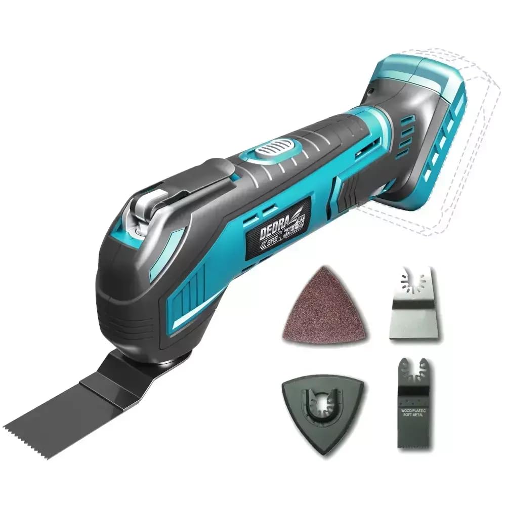 Dedra SAS + ALL DED7059 - Herramienta multifunción con batería (18 V, sin batería ni cargador, 4 accesorios, herramienta multifunción para cortar, 11.000 a 21.000 min-1)