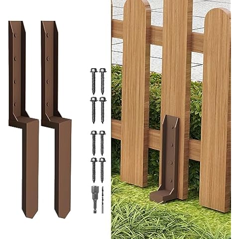Heavy Duty Steel Fence Post Repair Kit, 2 Pcs Fence Post Anchor Ground Spike, for Repair Tilted/Broken Wood Fence Post, Fast and Easy to Install (Brown) Cover