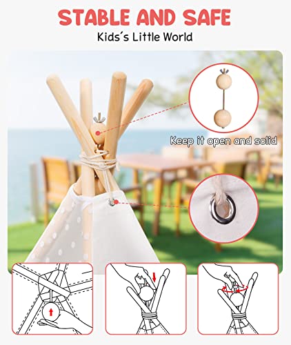 Gamenote Teepee Tent for Kids Indoor Tents with Mat, Inner Pocket, Unique Reinforcement Part - Foldable Kids Play Tent Canvas Tipi Childrens Tents for Girls & Boys (White) - Thumbnail 2