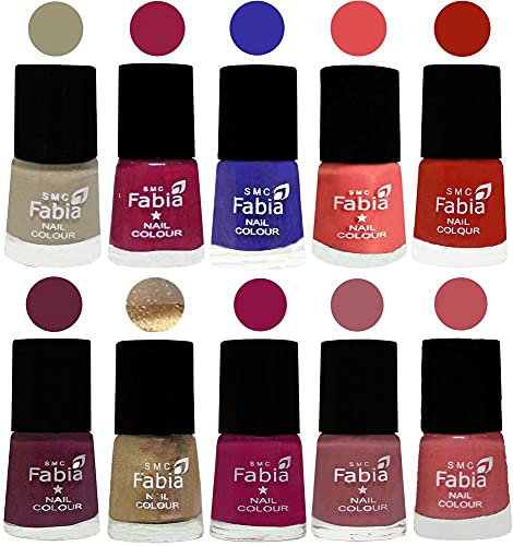 Image of SMC Fabia ALL IN ONE (PACK OF 10), Long Lasting Glossy Nail Polish, 6 ml Each, All Vibrant Colours,01690