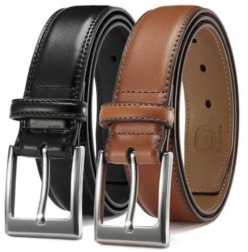 Image of CHAOREN Leather Dress Belt Men 2 Pack - 1 3 /8 inch Mens Belts for Work Business Casual Jeans