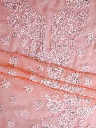 Image of Ada Hand Embroidered Lucknow Chikankari Unstitched Georgette Dress Material Suit Set for Women