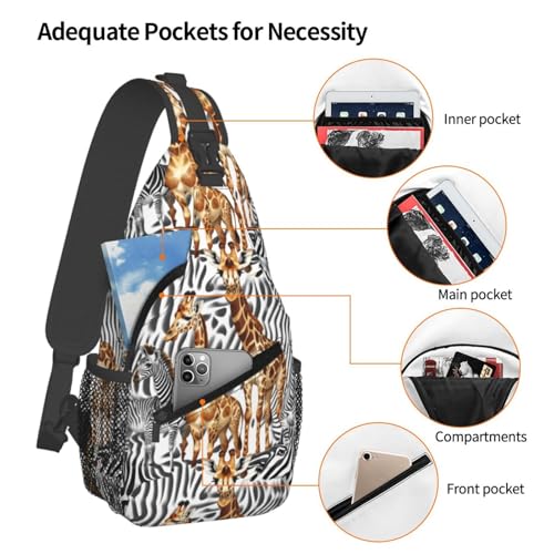 Mochila tipo sling con estampado cebra y jirafa para viaje miniatura 4