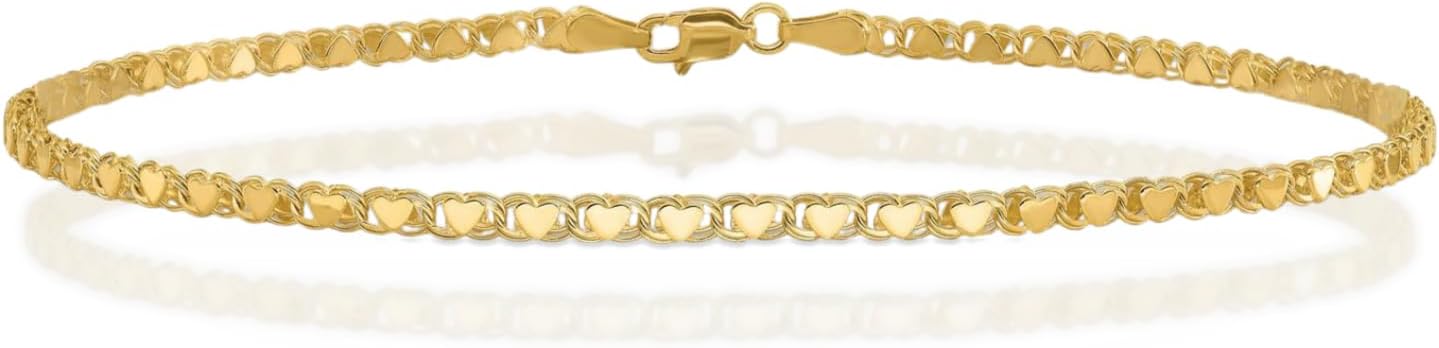 IceCarats 14K Solid Yellow Gold 3.75mm Link Chain Double Sided Heart Charm Bracelet Polished