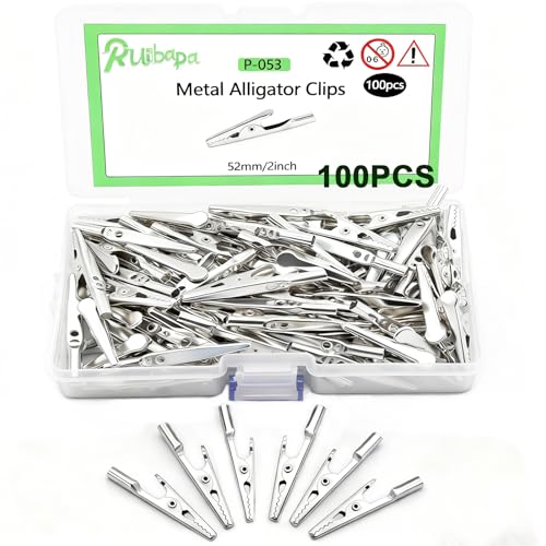 Ruibapa 100 pcs Metal Alligator Clips 52 mm for Household Soldering and Electrical Test Tools