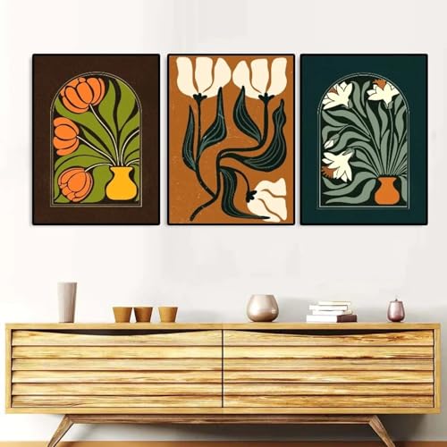 Tableaux sur toile colorés et fleurs abstraites salon 3 pièces 30x40cm - 3