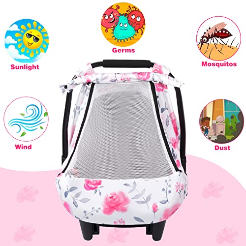 Smttw Car Seat Cover For Babies, Stretchy Breathable Carseat Canopy, Multiuse Infant Stoller Cover For Baby Boys Girls, Privacy Breastfeeding Coverage Protect Baby From Wind, Sun (Flower) #TOP2