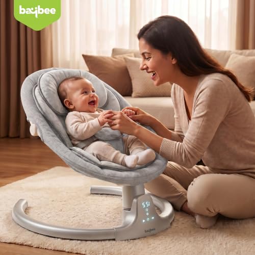 Image of Baybee Lullabies Electric Baby Cradle and Swing | Baby Swing Jhula with Adjustable Swings Speed & Recline | Rocker for Babies with Mosquito Net, Safety Belt & Music Cradle for New Born Baby (Grey)