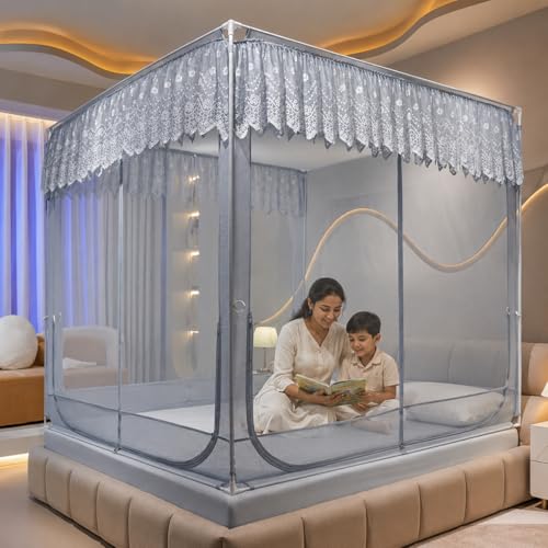 Image of Dawnwake Mosquito Net, Anti-Fall Mosquito Neting Bed for Babies /Adult /Outdoor,Portable Foldable Travel /Camping Mosquito Net Tent, Suit for King Size Bed (Blue, 200 * 150cm)