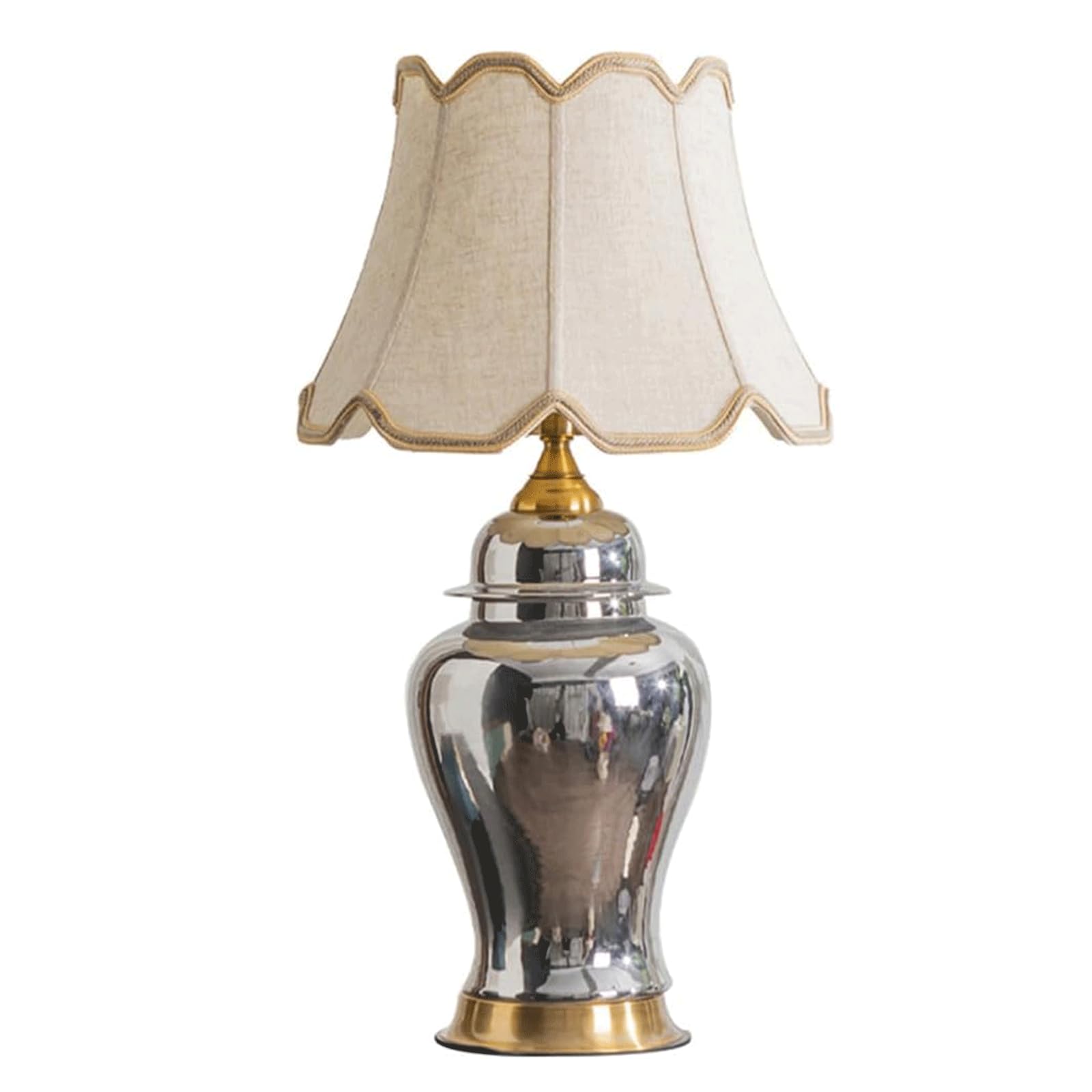 Klassieke bureaulamp keramische tafellamp voor woonkamer zilveren glazuur afwerking tafellampje met textuur stof schaduw bedlamp