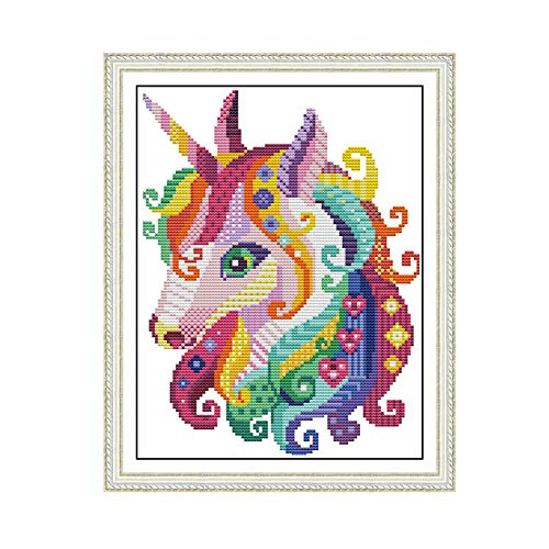 Gofission 14ct Stamped Cross Stitch Kits for Adults Beginners, Unicorn DIY Pre Printed Cross Stitch Embroidery Set with Accessories Wall Decor 22x30cm (Unicorn)