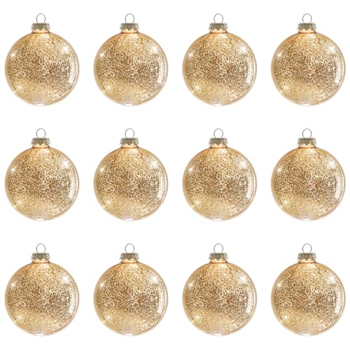 Gold Mercury Glass Ball Christmas Ornaments Set of 12-3.15”Luxurious Xmas