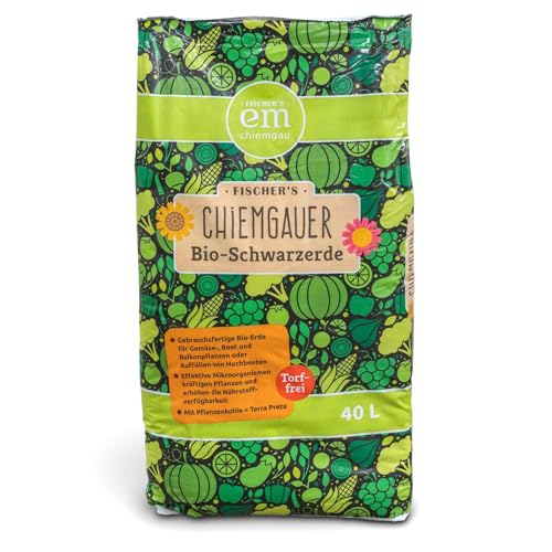 Preisvergleich Produktbild Fischers EM-Chiemgau® - Torffreie Bio-Erde mit Pflanzenkohle & Schafwollpellets Nachhaltige Erde für Hochbeete, Gemüse & Balkonpflanzen Bodenverbesserer mit EM & Terra Preta Effekt 40 L