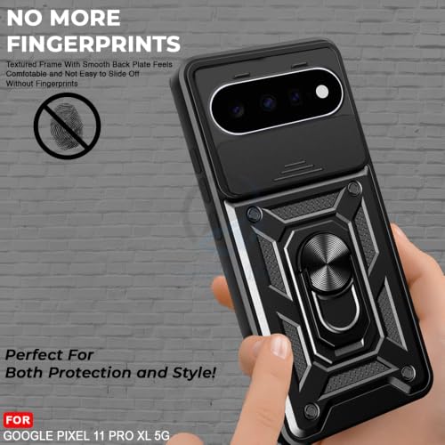 Image of AESTMO Tough Armor Google Pixel 11 Pro XL Bumper Back Case Cover | Ring Holder & Sliding Camera Shield Cover | 360 Degree Protection Back Case Cover for Google Pixel 11 Pro XL (Black)