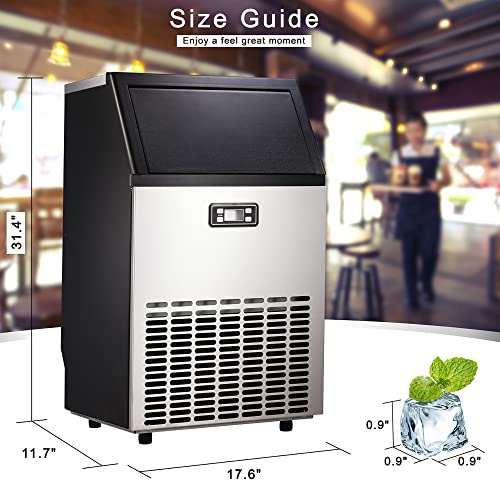 Ice Maker, Commercial Ice Machine,100Lbs/Day, Stainless Steel Ice Machine with 48 Lbs Capacity, Ideal for Restaurant, Bars, Home and Offices, Includes Scoop