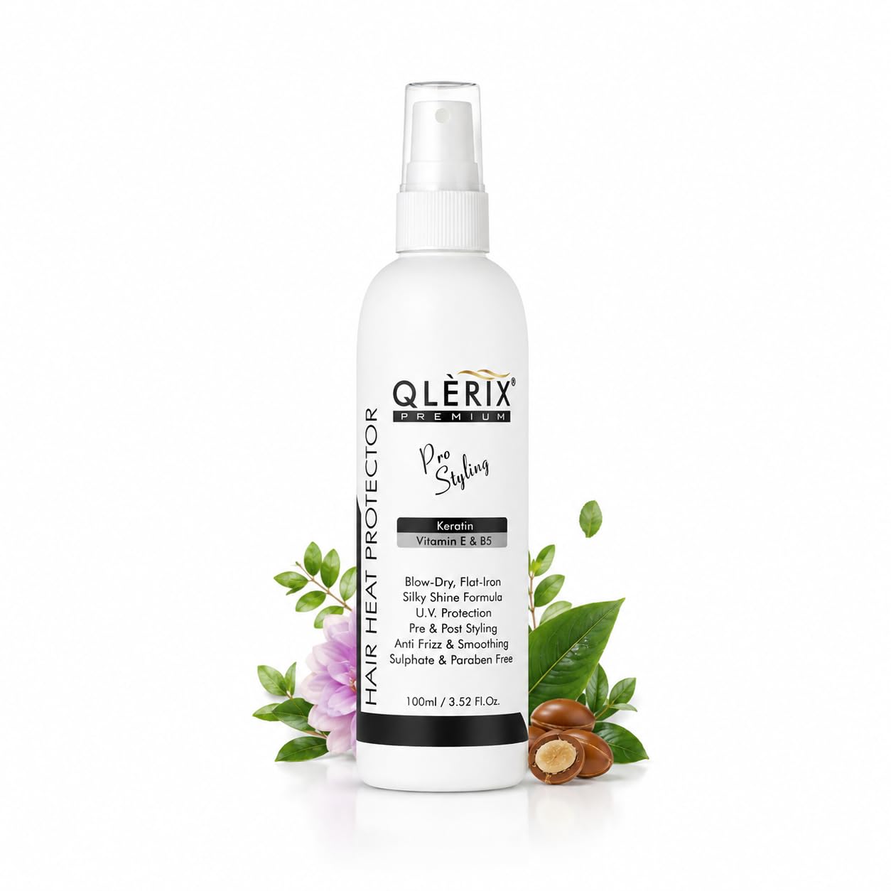 QLERIX Premium PRO Styling Hot Shot Heat Protection Hair Mist | Damage Protect | - 100ml | Enriched with Keratin, Argan Oil, Vitamin E, and B5 | Pre & Post Hair Styling Shield (1)-image-44