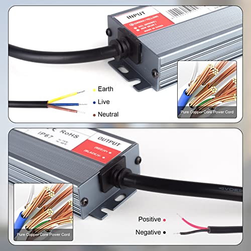 Image of QNNP LED Driver 100 Watts 24V DC Low Voltage Transformer Waterproof IP67 Power Supply Transformer Adapter AC 85V-265V to 24V DC, LED Power Supply for Indoor Outdoor Lighting