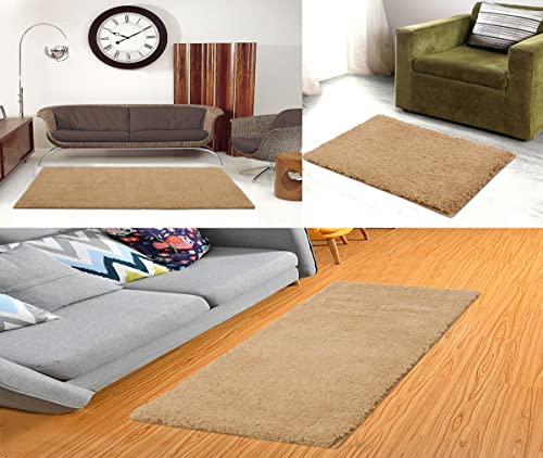 Image of Purav Light 2200 GSM Soft Fluffy Runner Mats (1.33 x 2 ft, Beige)| Durable & Washable Bedside Runner for Bedroom, Mat for Bathroom, Living Room Floor Home Decoration with Anti Skid Backing
