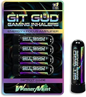 GIT GUD® Gaming Sticks | Energy + Focus Amplifier for Esports Athlete Gamer | Stimulating Aromatherapy Scent | Portable Performance Nasal Disposable | WinnerMint (4 Pack)