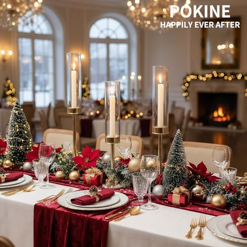 POKINE Gold Candle Holders Set of 6 for Glass Taper Candle Holders,Hurricane Candlestick Holder for Home Decor, Wedding, Dinning, Party Decorative, Anniversary (6,Gold) by POKINE - Image 3