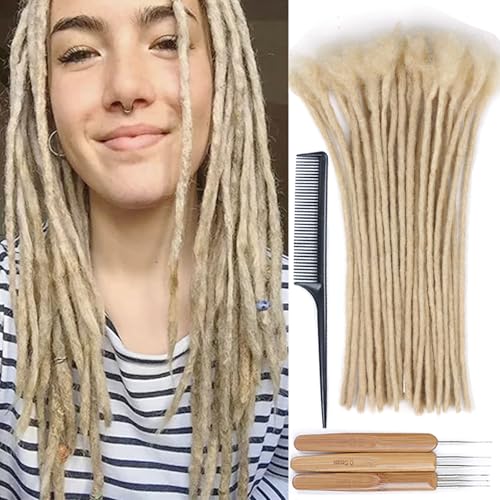 Huarisi 100% Human hair Dreadlocks Extensions for Black Women 12 inch 60 Strands 0.4cm Blonde Afro Kinky Real Hair Fashion Handmade Permanent Loc Extensions for Man (#613