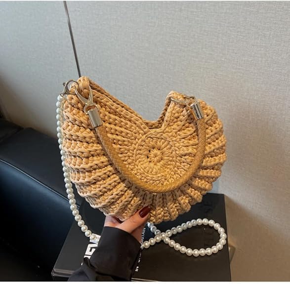 Bolso de mano tejido con conchas y perlas para mujer miniatura 6