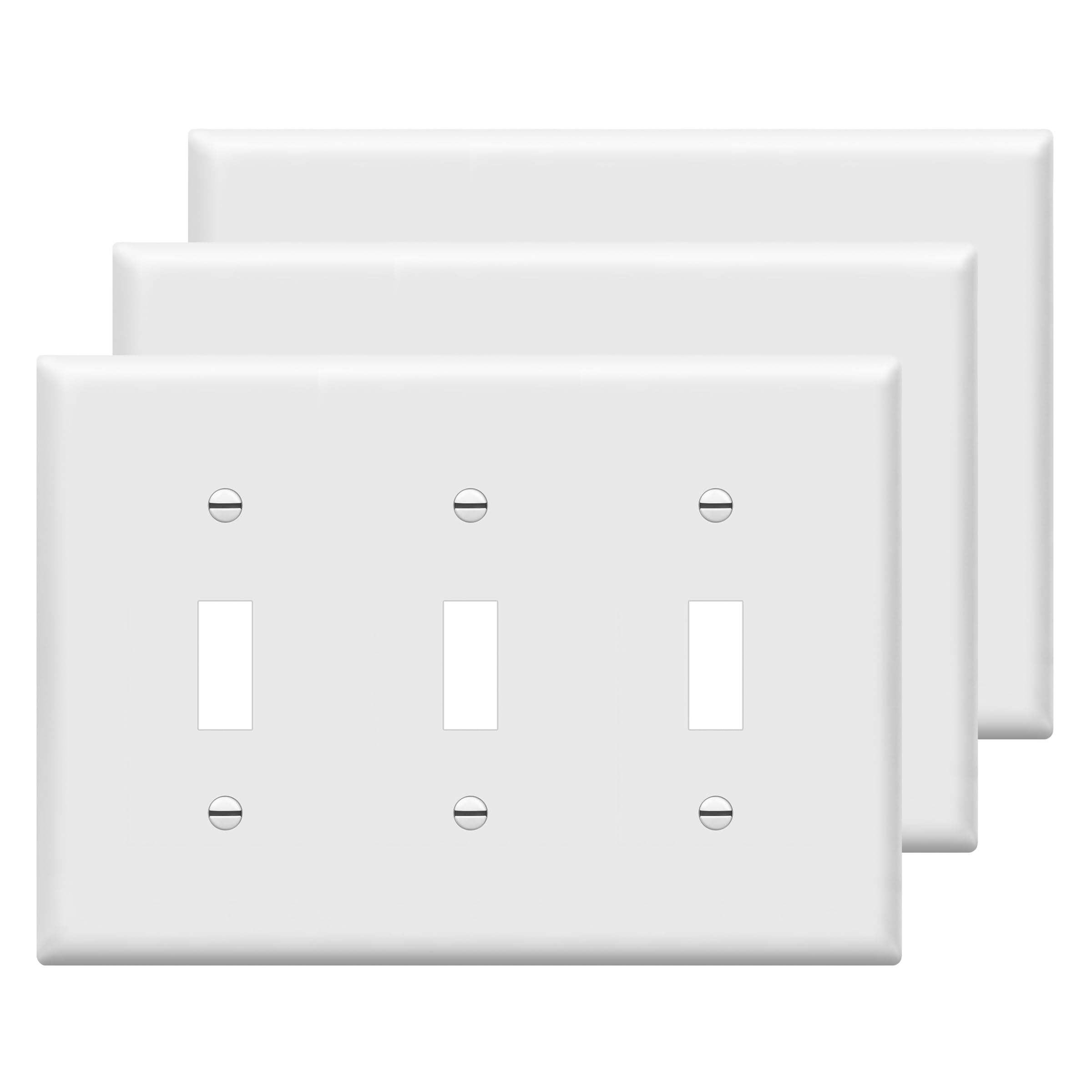 ENERLITES Triple Light Switch Wall Plate Gloss Finish Standard Size 3 Gang 4.5" x 6.3" Shatterproof Polycarbonate Thermoplastic 8813-W-3 Pack White