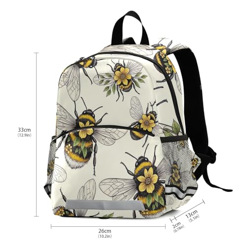 Yellow Flowers Leaves Wings Toddler Backpack for Girls Boys, Small Kids School Bag Travel Bookbag3