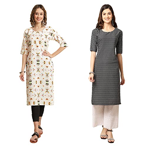 Image of Pinkmint Women's Crepe Digital Print Straight Kurta [Pack of 2]
