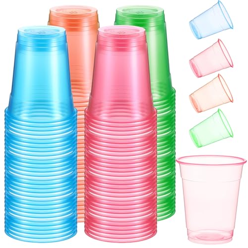 120 Pack 12 oz Plastic Neon Cups, Glowing Party Cups 4 Assorted Neon Color, Glow in The Dark Parties Cup, Disposable Blacklight Parties Light Up Cup for Party Decorations, Birthday Celebrations