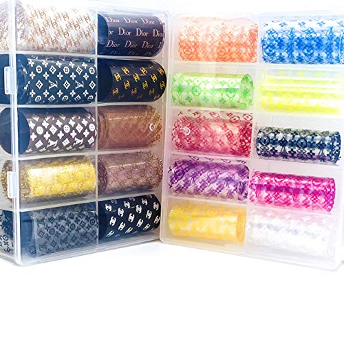 Nail Art Foil Transfer Stickers, Luxury Design Nail Foil Adhesive Decals, 3D Logo Decals Foil Stickers Set Nail Tips Manicure Women and Girls Nail Art DIY {20 Rolls Mix Styles}