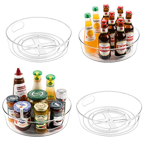 4 Pack Lazy Susan Organizer for Cabinet, Upgraded 11.5″ Clear Turntable Organizer with Handles and Raised Edge, Rotating Lazy Susan Spice Storage for Kitchen, Pantry, Refrigerator, Bathroom, Table